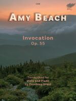Cover image for Amy Beach's "Invocation, Op. 55", transcribed for viola and piano by Courtney Grant. The cover features a landscape photograph with text overlaid, and the text includes the title, composer's name, transcription details and the publisher number is given as C348.